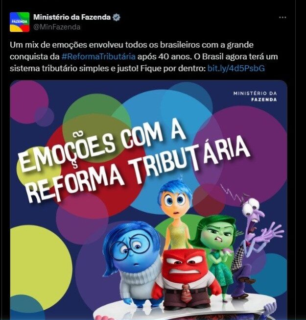 Ministério da Fazenda entra na ‘disputa dos memes’ com Divertidamente e Reforma Tributária